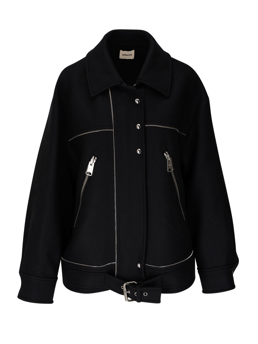 KHAITE HERMAN Wool Zip-Up Moto Jacket with Silver Hardware - Picture 4 of 7